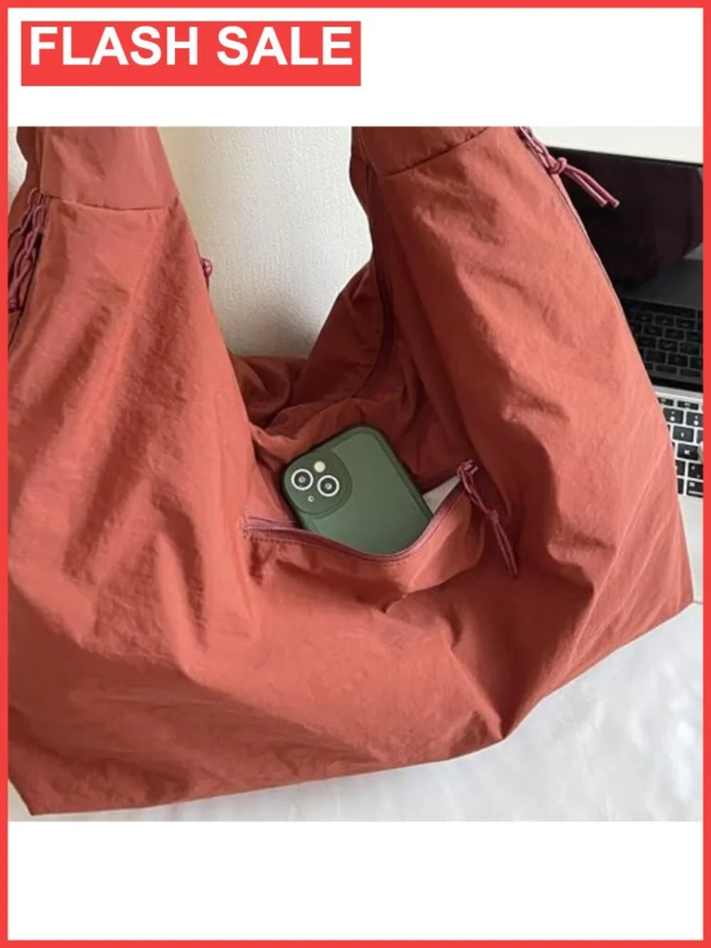 Large Capacity Slouchy Hobo Tote Bag Multi Pocket Shoulder Purse Travel Gym